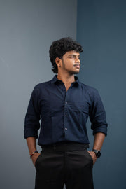 Cotton Shirt for Men | Stylish Slim Fit, Comfortable & Breathable - Dark Navy Blue